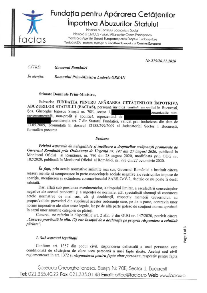 , FACIAS solicită modificări legale urgente, ca și părinții din familii monoparentale să beneficieze de zile libere pentru supravegherea copiilor, FACIAS