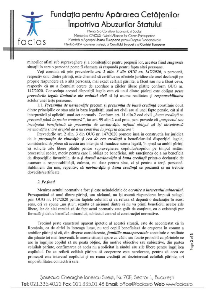 , FACIAS solicită modificări legale urgente, ca și părinții din familii monoparentale să beneficieze de zile libere pentru supravegherea copiilor, FACIAS