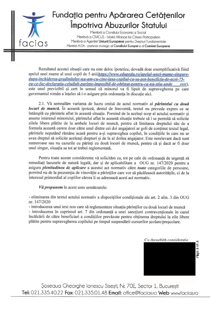 , FACIAS solicită modificări legale urgente, ca și părinții din familii monoparentale să beneficieze de zile libere pentru supravegherea copiilor, FACIAS